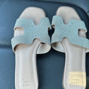 a new day Beaded Slide Sandals in Aqua-Tan